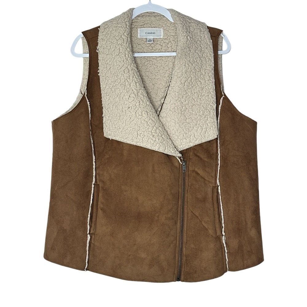 Caslon Vest Women 1XFaux Suede Open Front Sherpa Tan Cowgirl Rodeo Horse Outdoor - Picture 5 of 9